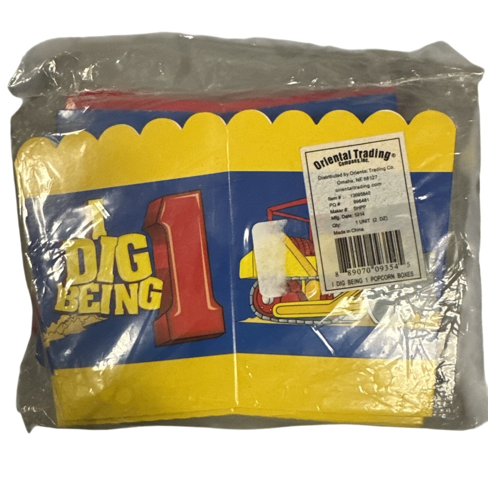 48 I Dig Being 1 1st Truck Birthday‎ Party Cardstock Popcorn treat Boxes 3" x 4"